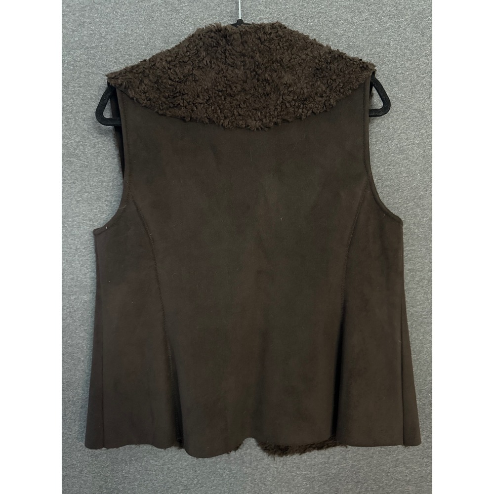 Talbots Petites Brown Faux Suede Sherpa Lined Vest Size 12P Button Front Pocket - Picture 2 of 9